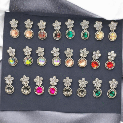 OXIDISED 12PC DIFFERENT COLOURS EARRING BOX