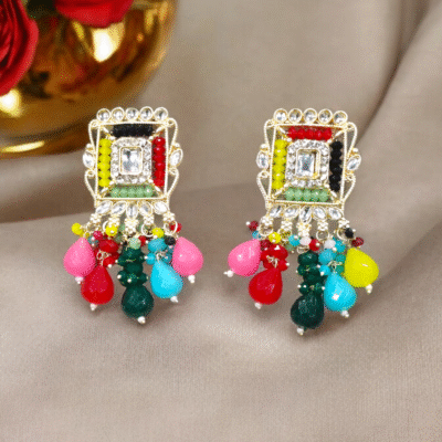 MULTI COLOUR KUNDAN EARRINGS MEDIUM SIZE