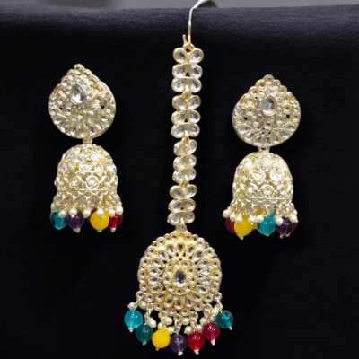 BIG MULTI COLOUR JHUMKA WITH TIKKA