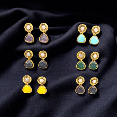 OXIDISED GOLD PLATED UNIQUE COLOUFUL  12PC EARRINGS