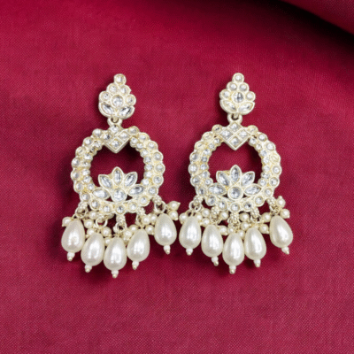 MEDIUM SIZE KUNDAN WHITE PEARL EARRINGS