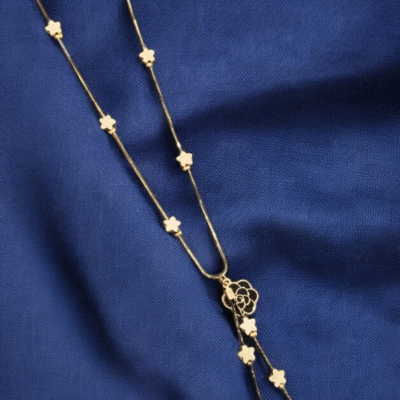 LONG NECLACE WITH BLACK FLOWER CRAFTED PENDANT 3PC MINIMUM