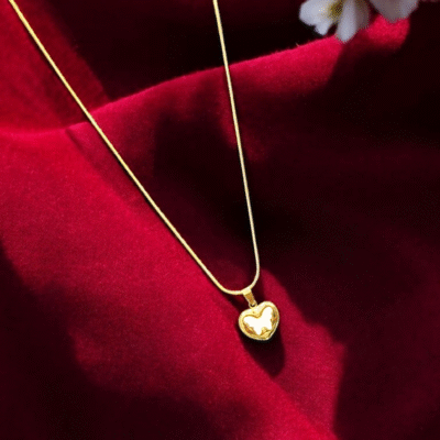 HEART PENDANT BUTTERFLY DESIGN ANTI TARNISH CHAIN
