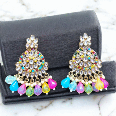 UNIQUE MULTI COLOUR KUNDAN EARRINGS