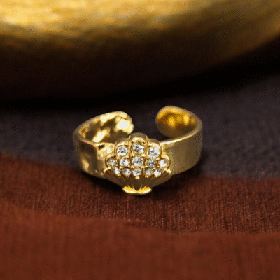 GOLD PLATED WITH CROWN DESIGN AD STONE TRENDING ANTITARNISH ADJUSTABLE FINGER RINGS