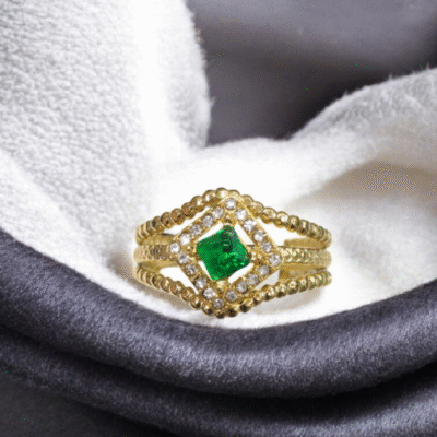 GREEN STONE WITH AD COATED PREMIUM QUALITY ANTITARNISH ADJUSTABLE FINGER RINGS
