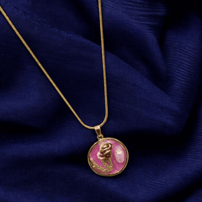GOLD PLATED ANTITARNISH CHAIN WITH ROSE FLOWER PENDANT