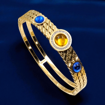The 'Royal Gem' Golden Kada | Tarnish-Proof with Dual Blue & Yellow Stones