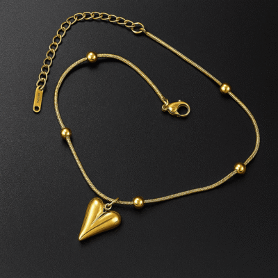 gold plated trending heart pendant anti tarnish anklets