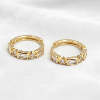 Chunky Gold Hoop Earrings with Cubic Zirconia Stones