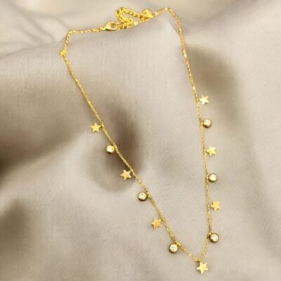 Minimalist Gold Starburst and Stone Charm Chain