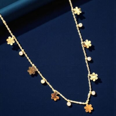 Anti-Tarnish Gold Plated Dainty Flower & CZ Drop Necklace