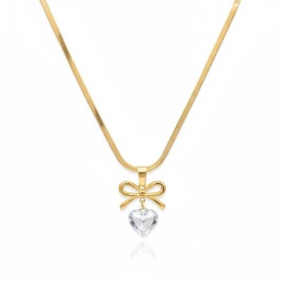 GOLD PLATED ANTI TARNISH CHAIN BOW  AND SILVER HEART TRENDING PENDANT