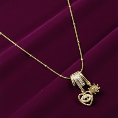 Anti-Tarnish Heart, Eye & Sun Multi-Charm Necklace ATC727