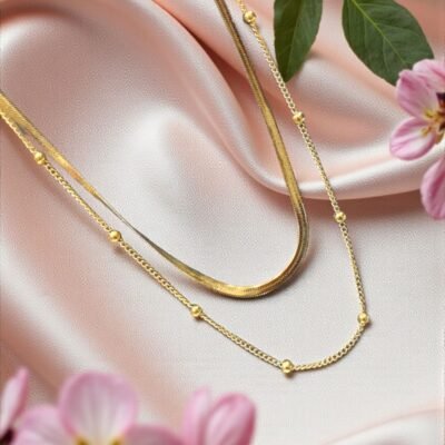 Chic Gold Layering Set: Snake Chain and Beaded Necklace