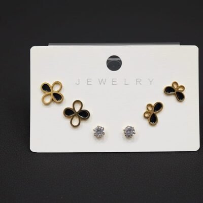 Anti-Tarnish Butterfly, Clover, and Solitaire Earring Set