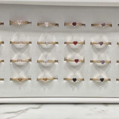 GOLDEN AD WITH COLOURFUL HEART STONE 24PC RING BOX