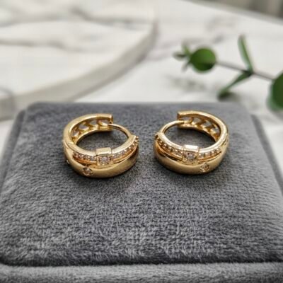 Chunky Gold Hoop Earrings with Cubic Zirconia Stones