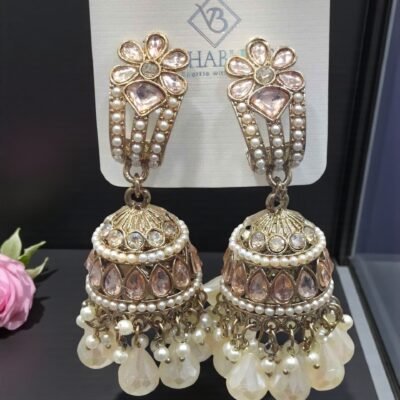 HIGH QUALITY  ROSEGOLD KUNDAN JHUMKI 65no)