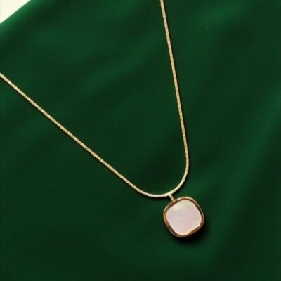 Timeless Mother of Pearl Square Pendant Anti-Tarnish Gold Tone Minimalist Chain