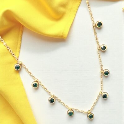 Premium Tarnish-Resistant Dainty Chain Necklace with Bezel-Set Green Stones