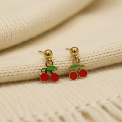 Anti-Tarnish Gold Plated Cherry Dangle Earrings