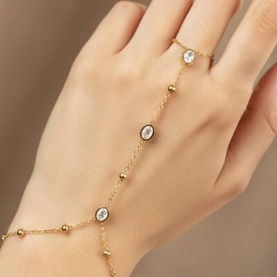 Minimalist Round CZ Gold Beaded Hand Chain