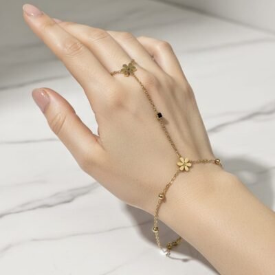 Dainty Flower Charm Gold Beaded Hand Chain