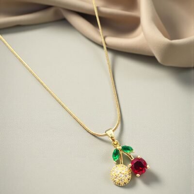 GOLD PLATED  TRENDING CHERRY PENDANT ANTITARNISH CHAIN