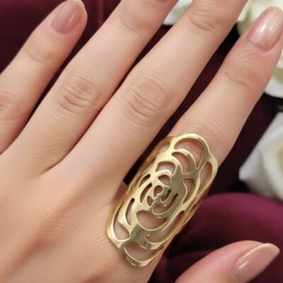 Anti-Tarnish Stainless Steel Gold Tone Scroll Ring - Adjustable ATR114