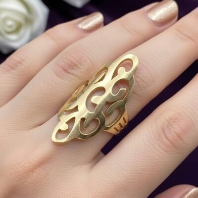 Anti-Tarnish Stainless Steel Gold Tone Scroll Ring - Adjustable ATR116