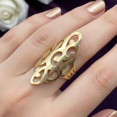 Anti-Tarnish Stainless Steel Gold Tone Scroll Ring - Adjustable ATR116