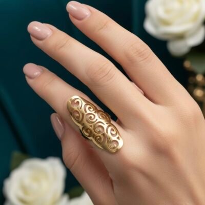 Anti-Tarnish Stainless Steel Gold Tone Scroll Ring - Adjustable ATR117
