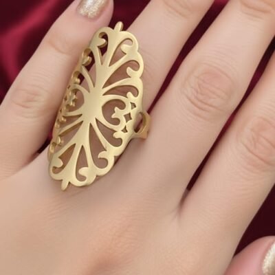 Anti-Tarnish Stainless Steel Gold Tone Scroll Ring - Adjustable ATR118