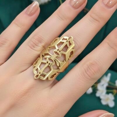 Anti-Tarnish Stainless Steel Gold Tone Scroll Ring - Adjustable ATR119