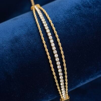 The Trinity Layered Bracelet: Waterproof Gold Rope & Crystal Tennis Chain
