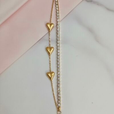 The "Love Eternal" Layered Bracelet: Dainty Gold Hearts & Sparkling Tennis Chain