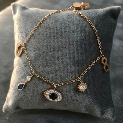 Rosegold evil eye charm adjustable bracelet