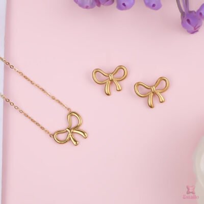 GOLD PLATED ANTI TARNISH BOW  CHAINSET ATC227