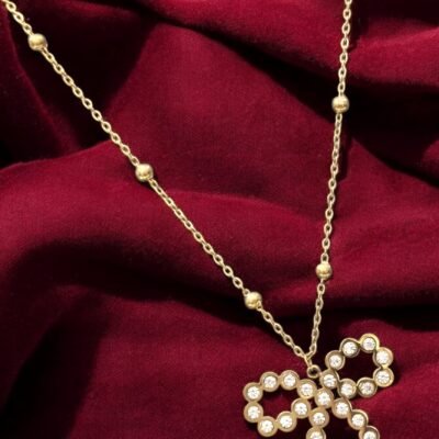 Dazzling Crystal Bow Pendant Necklace | Anti-Tarnish Gold Beaded Chain