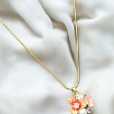 ​Enamel Flower & Pearl Cluster Necklace | Anti-Tarnish Gold  Chain