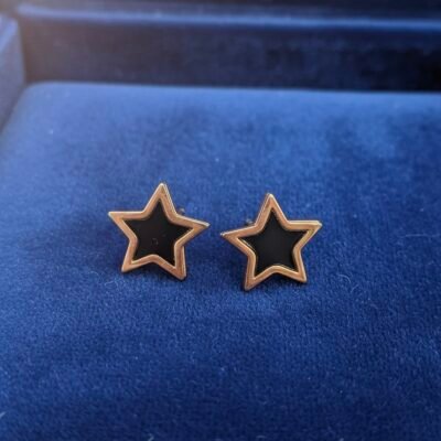 Anti-Tarnish Black Enamel   rosegold star  Studs