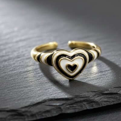 GOLD PLATED ENAMEL DIAMOND ANTI TARNISH RINGS (ATR491)