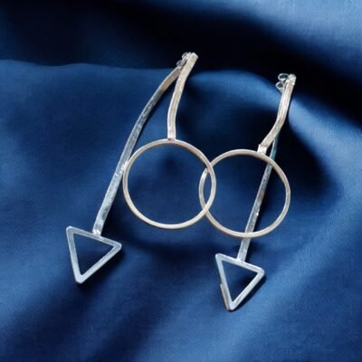 Two tone  rosegold and silver  long  drop earring