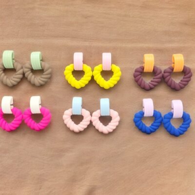 Six colour heart drop korean earring
