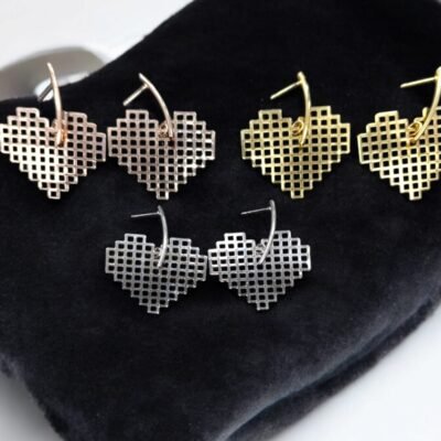 Gold,silver and rosegold three colour mix heart drop earring