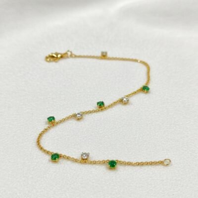 Dainty Anti-Tarnish Station Bracelet - Green Emerald Gems