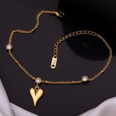 Gold plated heart anti tarnish anklet design no 65