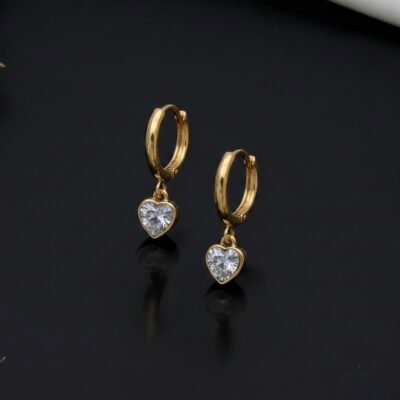 18K Gold Plated Heart Crystal Dangle Earrings - Antitarnish