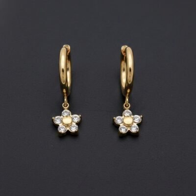 Antitarnish Gold Floral Huggie Earrings | Cubic Zirconia Flower Dangles